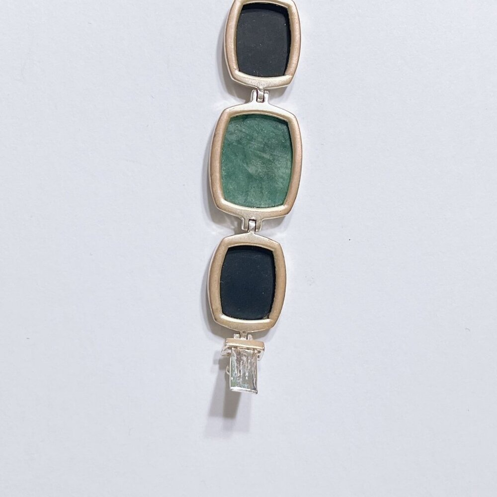 Sterling Silver Green & Black Stone Link Bracelet - Picture 6 of 9